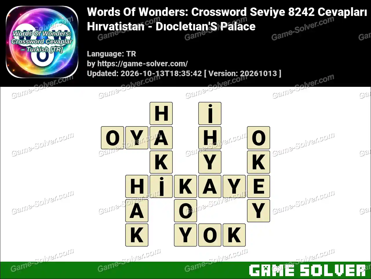 Words Of Wonders: Crossword Seviye 8242 Cevapları – Hırvatistan – Dıocletıan’S Palace